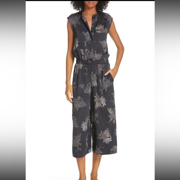 Vince Pants - VINCE WOODBLOCK FLORAL SLEEVELESS BLACK JUMPSUIT  sz Large